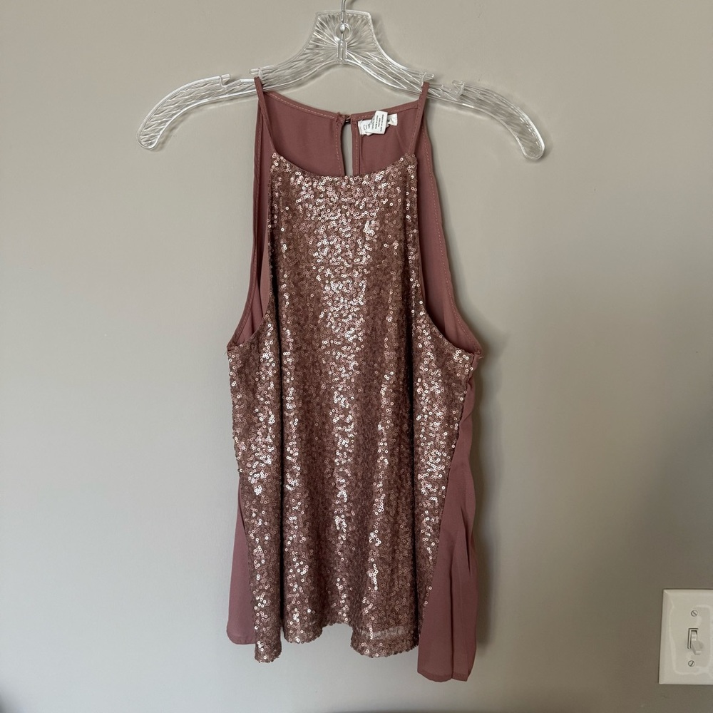 NWOT Clover + Scout Sequin High‎ Neck Tank Size Medium Brown Rose Top